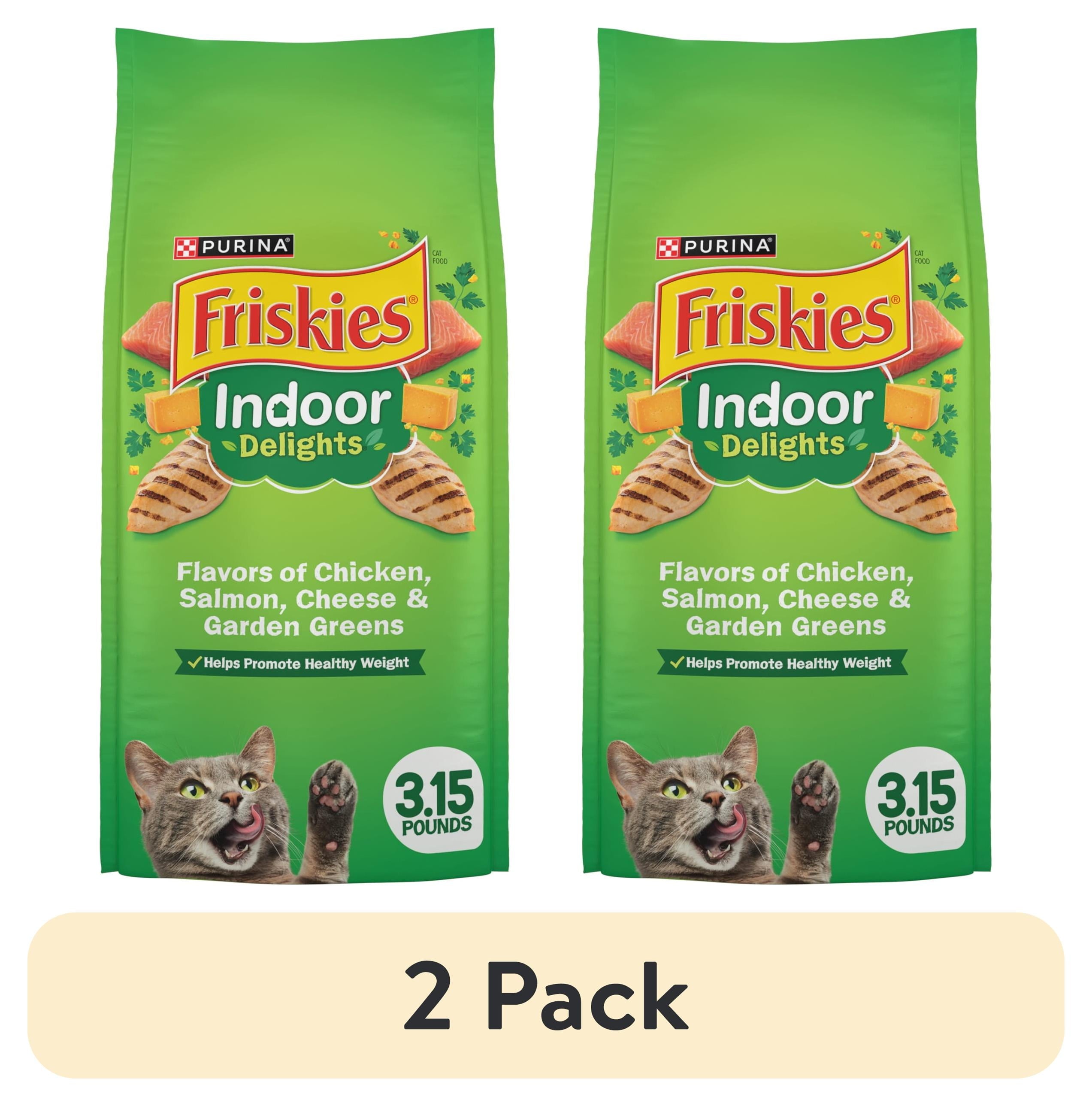 (2 pack) Purina Friskies Indoor Delights Dry Cat Food Flavors of Chicken, Salmon, Peas, and Carrots, 3.15 lb Bag