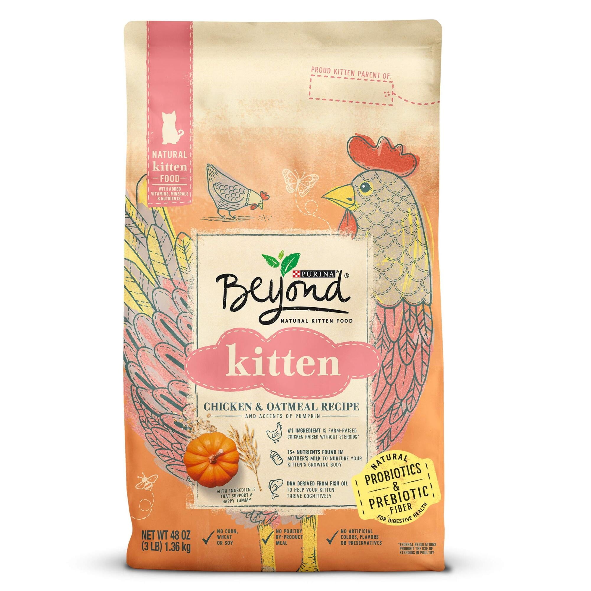 Purina Beyond Chicken & Oatmeal Recipe Dry Kitten Food, 3-lb Bag (Pack of 32)